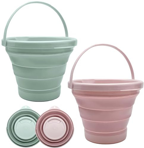 Cubo de limpieza, 2 cubos de traje, 5 l, portátil, pequeño cubo de limpieza que ahorra espacio, cubo plegable de plástico para lavado de coches, camping al aire libre, recolección de agua, juego de