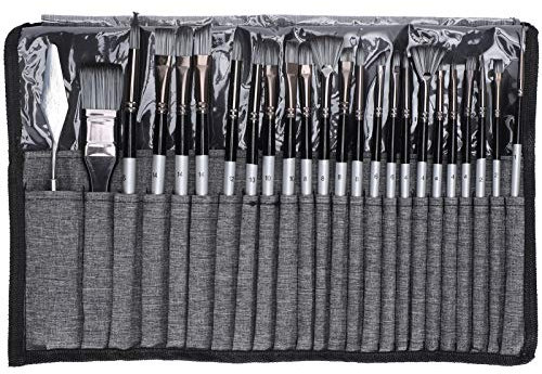 RepiceFinem 24pcs Peinture BRSUP Sett avec Laine en Nylon et poignée en Bois est livré avec Un Sac en Toile idéal pour Les Artisans de Peinture Aquarelle en Acrylique et l'art (Gray)