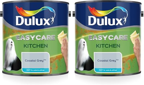 Dulux Easycare Kitchen Matt Emulsion Paint For Walls And Ceilings - Coastal Grey 2.5 Litres (Pack of 2)