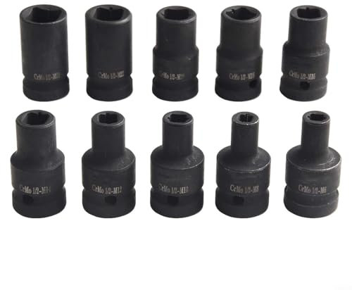 Juego de 10 llaves de vaso de tornillo cuadrado de 1/2 pulgada M6-M24 para llave eléctrica, trinquete, herramientas de mano, equipo de taller