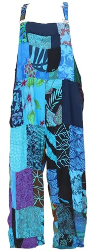 GURU SHOP Patchwork Latzhose, Upcycling Sommerjumpsuit - Türkisblau, Damen, Size:M