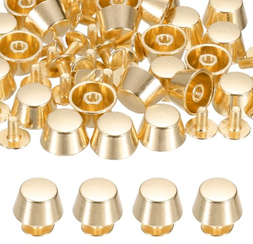 PATIKIL 12mm Rivetti A Vite Posteriori, 25 Set Piedini Per Borsetta Borse Chiodi Rotondi A Testa Piatta Rivetti A Spillo Per Fai Da Te Pelle Valigie Collari Cinture Scarpe, Oro Chiaro