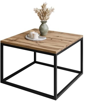 Lookway Couchtisch Yoshi mit eleganter Tischplatte in Holzoptik – ideal für Wohnzimmer und gemütliche Wohnbereiche (Wotan Eiche, Schwarzes Gestell)