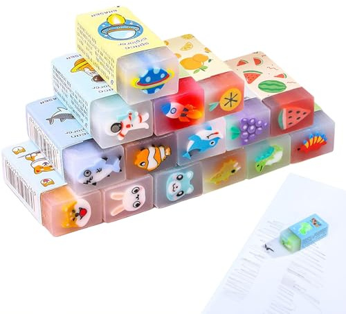 LEPZUR 15 Stück Radiergummi Set, Gummiwischer in 15 Verschiedene süße Muster Designs, Mitbringsel Kindergeburtstag Posten, Für Kinder Schulbedarf Schreibwaren