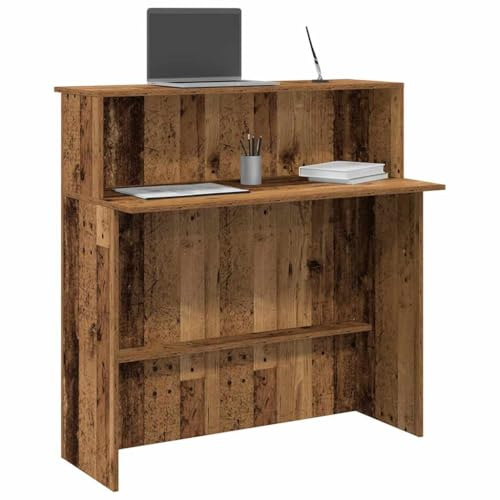 Owoxanthellate Altholz Empfangstheke 100x50x103,5 cm Holzwerkstoff Stauraum & diskreter Tresen für Büro Hotel Klinik Salon und Home Office