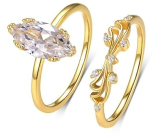 Skcess 9K Weißgold Ring Damen, Zierlicher Ring Moissanit Weiß