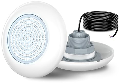 OSREE LED Poolscheinwerfer mit 2 Außengewinde, 12W Harz Gefüllt Poolbeleuchtung 6000K Nicht Dimmbar, 1200lm, Ø190mm, 12V AC/DC Unterwasser LED Poollampe für Aufstellbecken Stahlwandpool