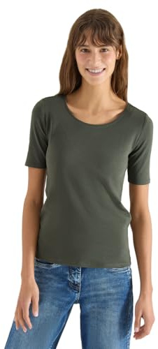 Cecil Basic T-Shirt mit Rundhals in Unifarbe Khaki XS