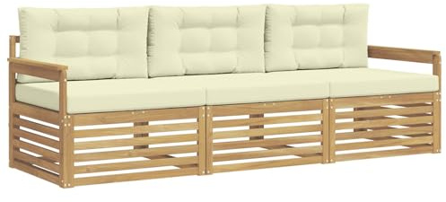 vidaXL Outdoor-Sofagarnitur mit Kissen 3 pcs Weiß und Creme Polyester, Outdoor Lounge, Moderne Ecksofa, Gartenmöbel, Terrassen-Sitze, Komfortables Set für Wohnräume