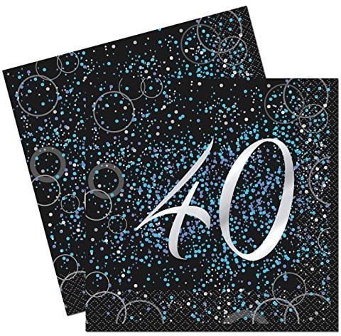 Unique Papierservietten mit Foliendruck für den 40. Geburtstag,blau,16er pack