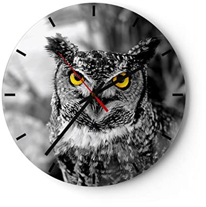 Modern Wanduhr Eule Vogel Natur 30x30cm Rund Klein Wand Uhr Glas Analog Zimmeruhren Küche Büro Wohnzimmer Glasuhr Wall Clock Dekoration Design Wanddekoration Küchenuhr C3AR30x30-1318