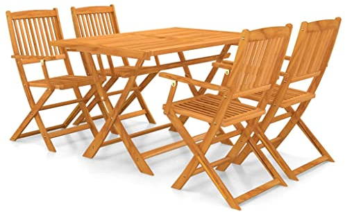 vidaXL Acacia Conjunto Jardín Plegable Madera 5 Pzas Set Mesa 4 Sillas Marrón