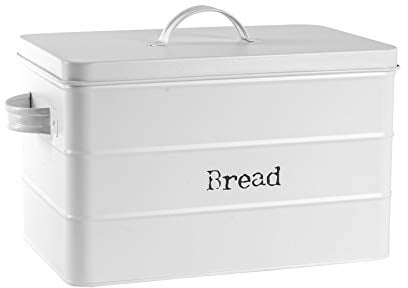 Harbour Housewares Vintage Bread Bin with Airtight Lid - Matte White - Steel Industrial Breadbins Rubber Seal Storage Caddy Bread Bins for Kitchen Loaves, Pastries, Rolls