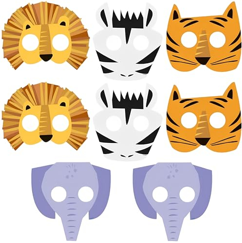 Papiermasken - Tiersafari-Party - 8er-Pack