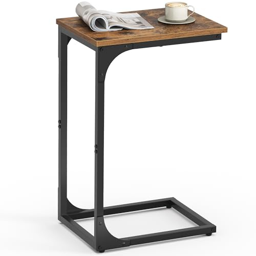 VASAGLE C-Shaped End Table, Small Side Table for Couch, Sofa Table with Metal Frame for Living Room, Bedroom, Bedside, Rustic Brown and Black