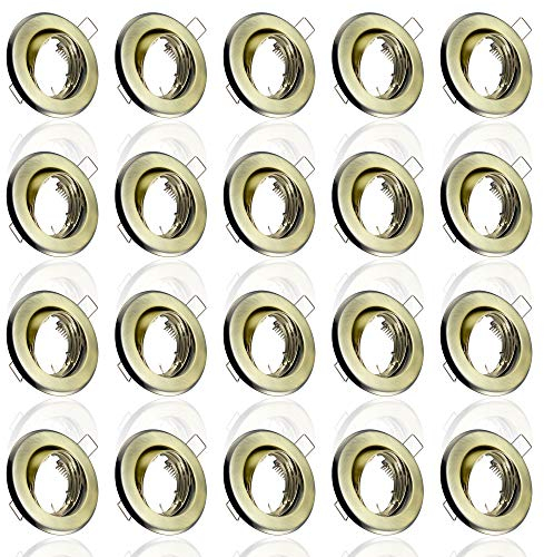 20x MAXKOMFORT Einbaustrahler IP20 mit GU10 Fassung RUND schwenkbar altmessing Einbauspot Einbauleuchte Rahmen Rostfrei Deckenspot Strahler Spot B002
