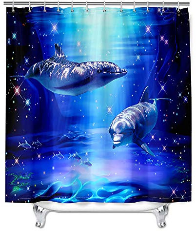 3D Delfin Duschvorhang Wasserdicht, Chickw1 Waschbar Badewanne Vorhang aus Polyester, Bad Vorhang mit 12 Duschvorhangringen, Duschvorhänge für Badezimmer Decor (Funkelnder Delphin,90x180cm)