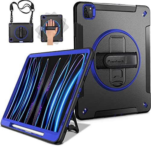 Miesherk - Custodia per iPad Pro 11 2021 di terza generazione, resistente agli urti, di grado militare, per iPad 11 pollici 2021, supporto girevole, con tracolla, colore: Blu
