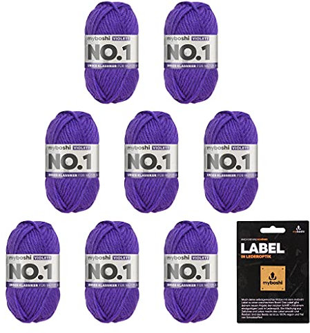 myboshi No.1 Wolle zum Häkeln und Stricken, Schnellstrickgarn, langlebige Mützenwolle, Strickwolle, Häkelwolle, mulesing-frei, Ll. 55m /50g, 30% Wolle (Merinowolle) Lila (Violett) 8 Knäuel
