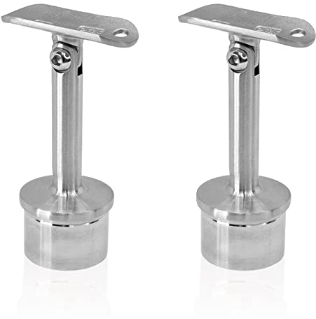 PRIOstahl Handlaufhalter für Rohr Handlaufträger Geländerhalterung Rohrhalter - 2 x Handlaufstütze stellbar mit Anschraubplatte Ø 42,4 mm für Rundrohr Handlauf Geländer aus Edelstahl V2A