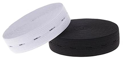 2 Rollen Knopfloch Gummiband, Lochgummi für DIY Handwerk, Schwarz und Weiß (25MM)