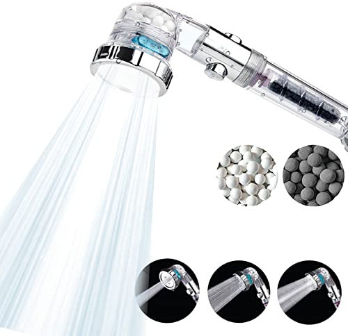 Relax - High Pressure Shower Head with Ionic Filter Beads & Handheld for Hard Water - Powerful Flow & Water Saving - 3 Modes Setting - Adjustable Rainfall Flow Spray - Turbo Fan - Detachable