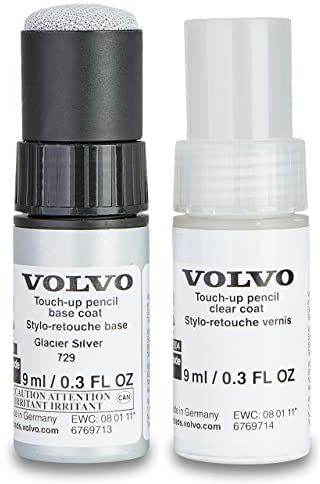 Volvo Original 729 Glacier Silver Metallic Lackstift Set - 9ml Basislack, 9ml Klarlack - Lackreparatur Set Ausbesserungslack Silber 32244371