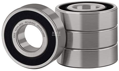 XIKE 6204-2RS Sealed Ball Bearings 20x47x14mm Chrome Steel and Pre-lubricated 6204RS Deep Groove Ball Bearing with Double Rubber Seals, Pack of 4.