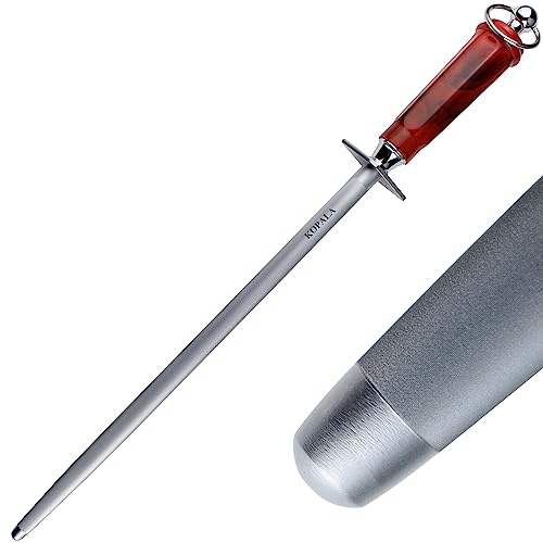Kopala Efficient 12 InchES Round Honing Steel Magnetized High Hardness Sharpening Rod Knife Sharpener Steel for Kitchen Knives, Honing Rod with Gift Box