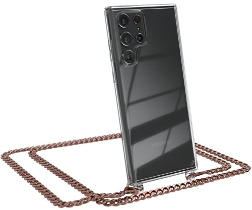 EAZY CASE Handykette kompatibel mit Samsung Galaxy S22 Ultra 5G Handyhülle mit Metal Umhängeband und Ersatz Kordel schwarz, Handykordel mit Schutzhülle, Stylische Kette, Metal - Rose