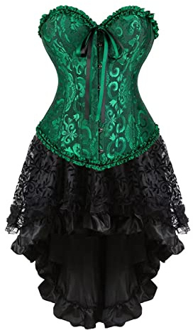 Jutrisujo Robe Corset Femme Bustier Jupe Sexy Dentelle Floral Guêpière Lingerie Grande Taille Burlesque Halloween Vert S