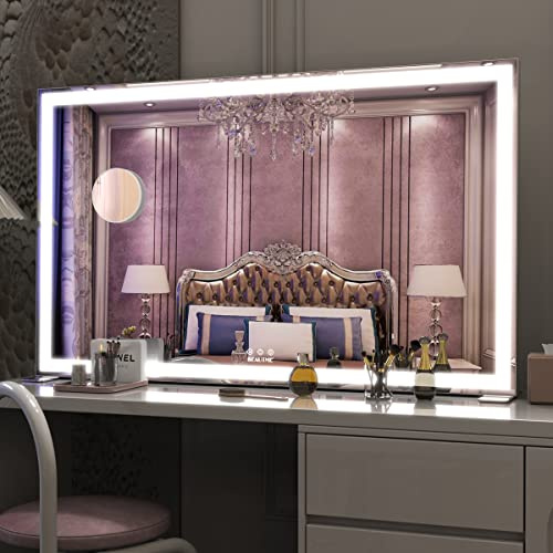 ANYHI Hollywood Kosmetikspiegel mit LED-Licht, Schminktisch, beleuchteter Make-up-Spiegel, Tisch-/Wandspiegel für Schlafzimmer und Ankleidezimmer, Smart-Touchscreen, 3 Farbmodi, Silber (102 x 62 cm)