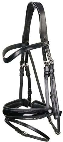 Dy'on Trense Working Collection Kombiniertes Reithalfter mit breitem Nasenriemen Lack - Full/WB - Schwarz-Schwarz