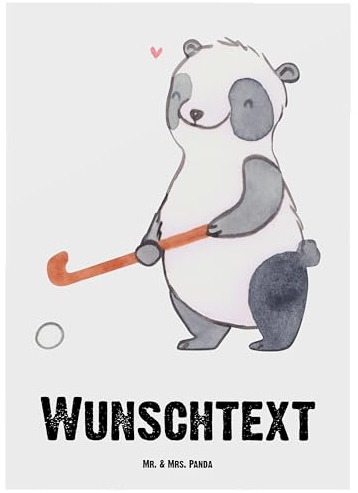 Mr. & Mrs. Panda Personalisierte Postkarte Panda Hockey spielen - Geschenke, Personalisierbar, Geschenk, Feldhockey, Hockeyschläger, Grußkarte mit Wunschtext, Einladung Namen, Geschenkkarte, Verein