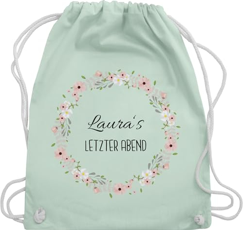 Turnbeutel Rucksack - JGA Junggesellenabschied - Letzter Abend - rosa Blumenkranz mit Name - Unisize - Pastell Grün - kordelzug rucksäcke tasche junggesellinnenabschied polterabend
