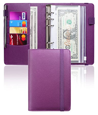 Mymazn Budget Planner A6, Haushaltsbuch Budget Binder Budgetplaner A6 PU Leder Geld Organizer Sparen, Cash Stuffing Haushaltsbuch mit Geldfacher, Budgetplaner Sparbuch (Dunkelviolett)
