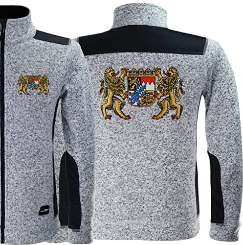 Bayern Giacca in pile da uomo/alla moda ricamato – stemma bavarese su maglia – giacca softshell con bandiera leone ricamato giacca in pile da uomo, White Melange / Carbon, L