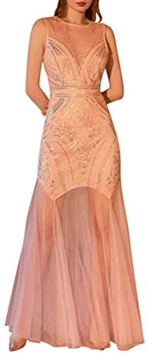 Minetom Femme Robe Flapper Charleston Vintage Robe de Bal Robe de soirée Robe de Cocktail Paillettes pour années 20 Gatsby Robe A Rose XL