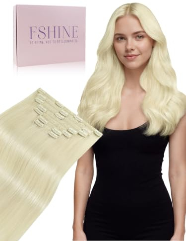 Fshine Echthaar Extensions Clip Weißblond 50 cm 120 g 7 Stücke | Einfach anzubringen, Schnell einsetzbar, Haarschonend, Anfängerfreundlich, Natürliches Volumen, Glatt und Seidig