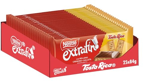 Nestlé Extrafino Tableta Chocolate con Leche y Galleta Tosta Rica 25x84g | Chocolate con leche con galleta crujiente, snack dulce ideal para formatos multipack