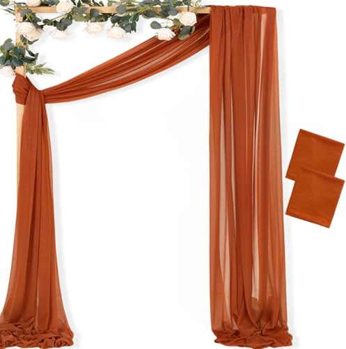 MLMC Terracotta Wedding Arch Draping Fabric 2 Panels 29 x 20 FT Extra Long Gauze Drapes Sheer Backdrop Curtains 6.6 Yards Outdoor Drapery Panels for Fall Wedding Ceremony Party Ceiling Decoration
