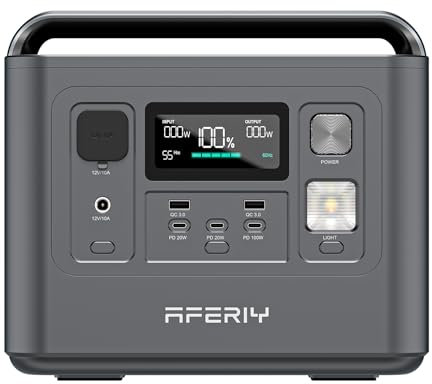 AFERIY Estacion de Energia portatil 800W Generador Electrico Solar 512Wh Portable Power Station LiFePO4 Generadores Solares para Camping Hogar Viajes Emergencias, Carga Rápida 1 Hora Salida 1600W Pico