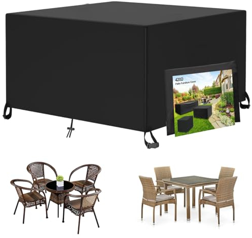 Lipneaed Patio Furniture Covers, Waterproof Outdoor Furniture Table and Chairs Cover, Rectangle Tear-Resistant Wind Dust Proof Furniture Set for Winter (125 L x 125 W x 74 H, Black)