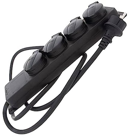 Steckdosenleiste 4-fach Outdoor mit Klappe Farbe schwarz IP44 Querschnitt 1,5mm² 4x für Schukostecker