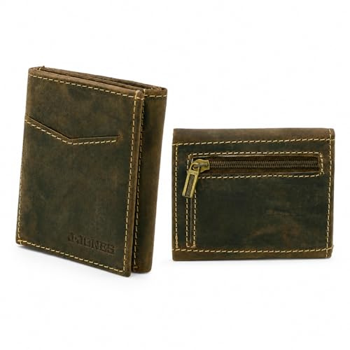 J.Jones - Herren Mini Geldbörse Echtleder – Slim Wallet | mit Münzfach & RFID Schutz – Kleines Vintage Leder Portemonnaie Used Optik - Antik Braun (7,5 x 9 cm)