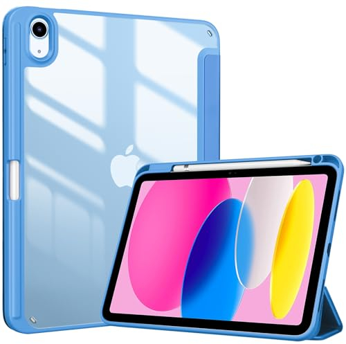 ProCase Hülle für iPad 10. Generation 2022 10,9 Zoll mit Stifthalter, Stoßfeste Smart Case Cover mit transparenter Rückseitenschale Schutzhülle Kompatibel mit ipad 10th Gen -Blau