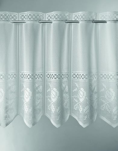 Gardinen Kranzusch Scheibengardine Jacquard gelocht Blumen 90x140 cm H/B weiß Bistrogardine Vorhang Küche 1er Pack