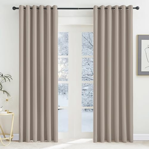 KGORGE Vorhang Blickdicht Ösen Gardinen für Große Fenster 2er Set 220 x 200 cm(HxB) Wohnzimmer Modern Verdunklungsvorhänge Wärmeisolierend, Sandfarben