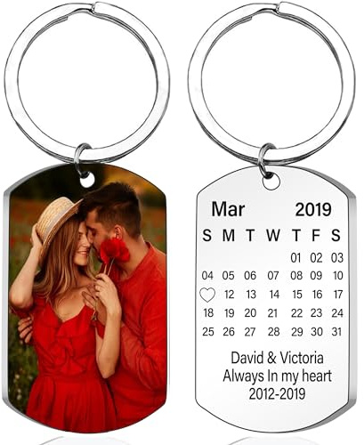 Porte Clef Personnalisable-Cadeau Noël-Porte-Clés Personnalisé Photo et Texte Gravé, Idéa Cadeau pour Papa Femme Famille Garçon Fille Papy Ami