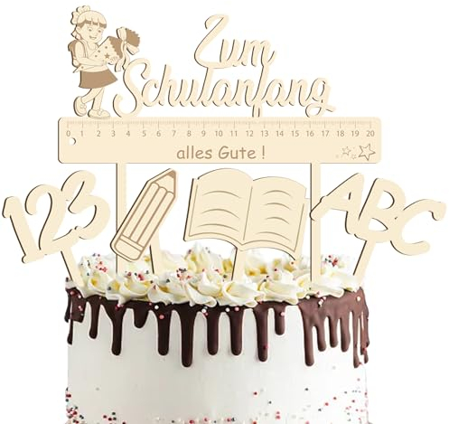 Einschulung Cake-Topper – Zum Schulanfang alles Gute, Schulkind Deko Geschenk Tortendeko Cake Topper, Für Mädchen Schulanfang Party Deko